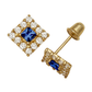 14K Yellow and White Gold CZ Birthstone Stud Earrings with Screw Back