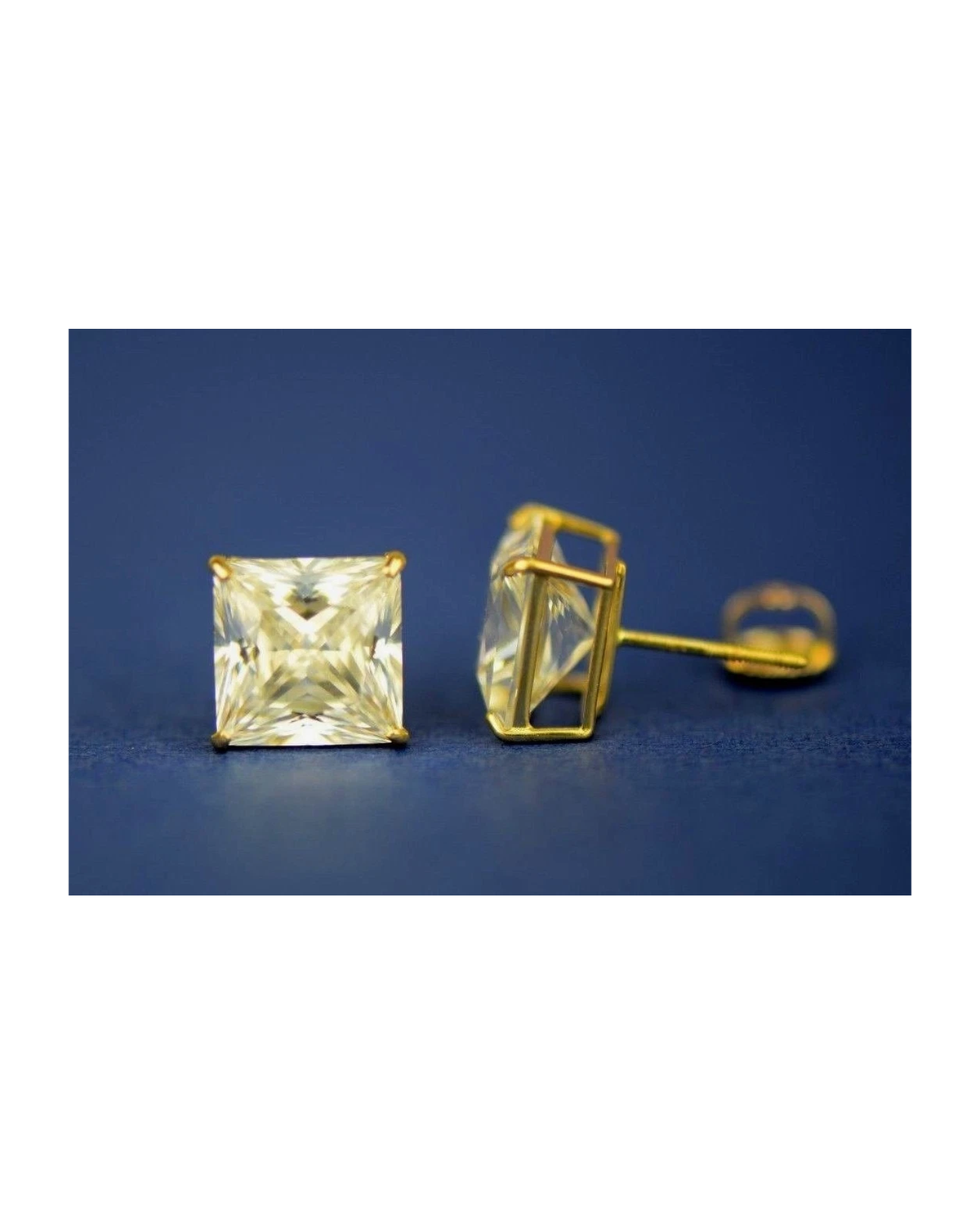 14K Yellow Gold Square CZ Stud Earrings with Screw Back - 3x3mm to 10x10mm