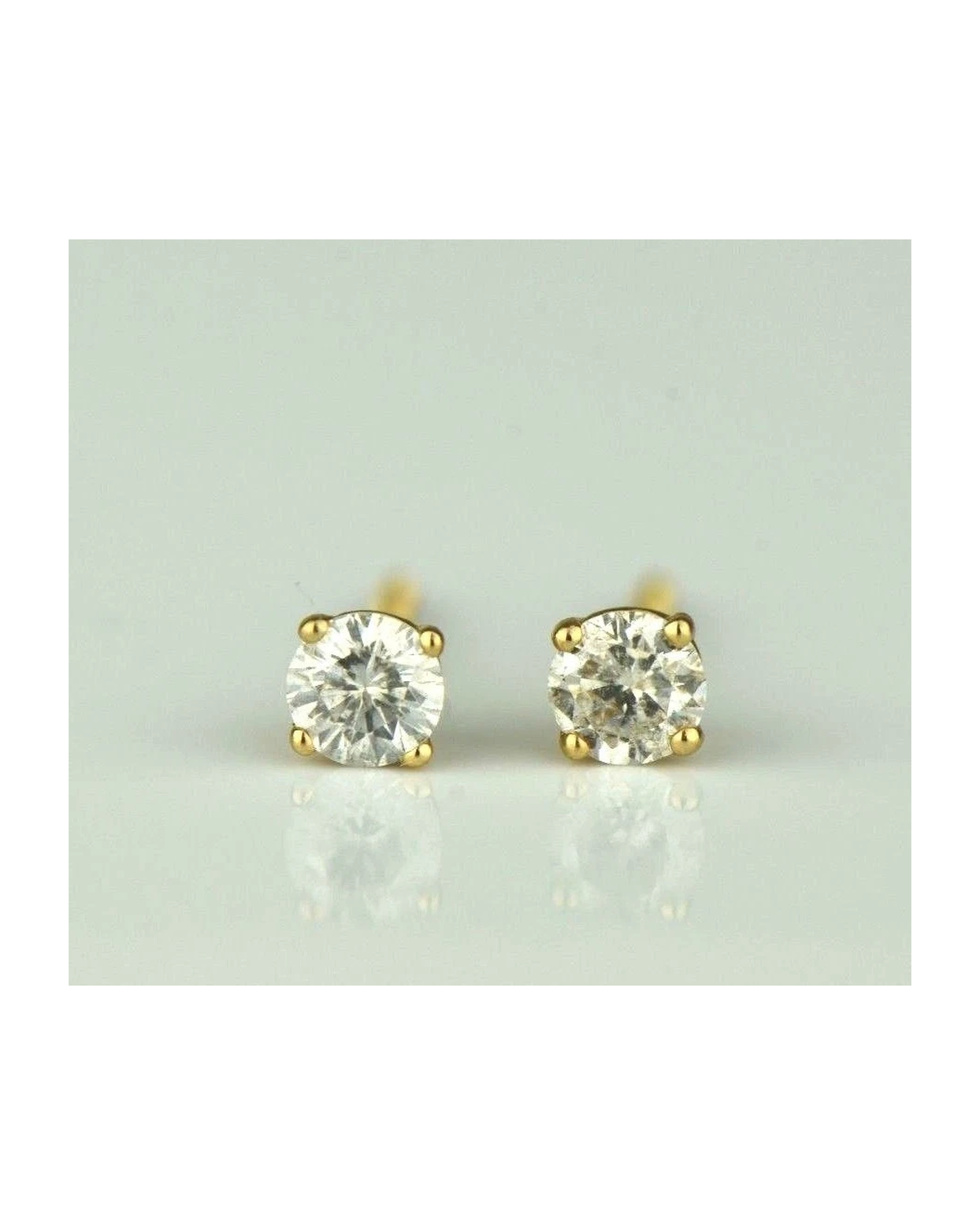 14K Yellow Gold Round Diamond Stud Earrings with Screw Back - 0.25 CT TW