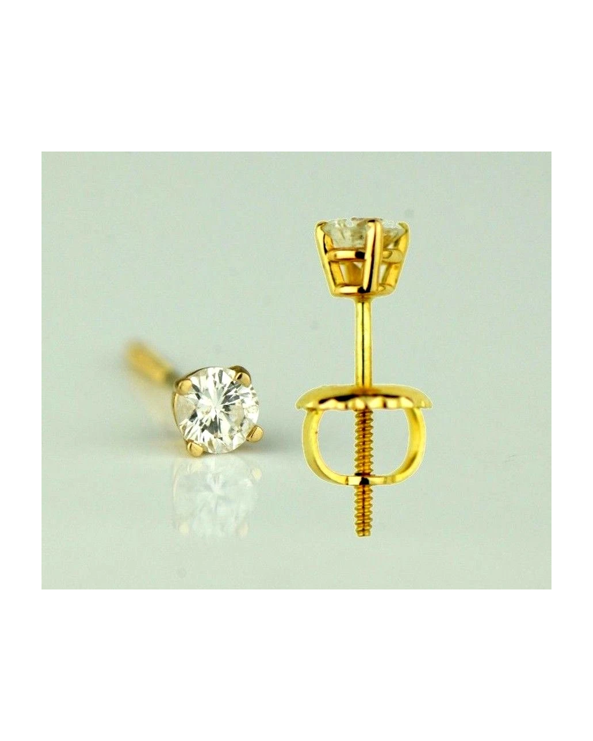 14K Yellow Gold Round Diamond Stud Earrings with Screw Back - 0.20 CT TW