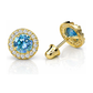 14K Yellow Gold Halo CZ Stud Earrings with Screw Back