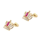 14K Yellow Gold Crown CZ Stud Earrings with Screw Back