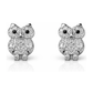 14K Yellow and White Gold Owl CZ Stud Earrings with Screw Back