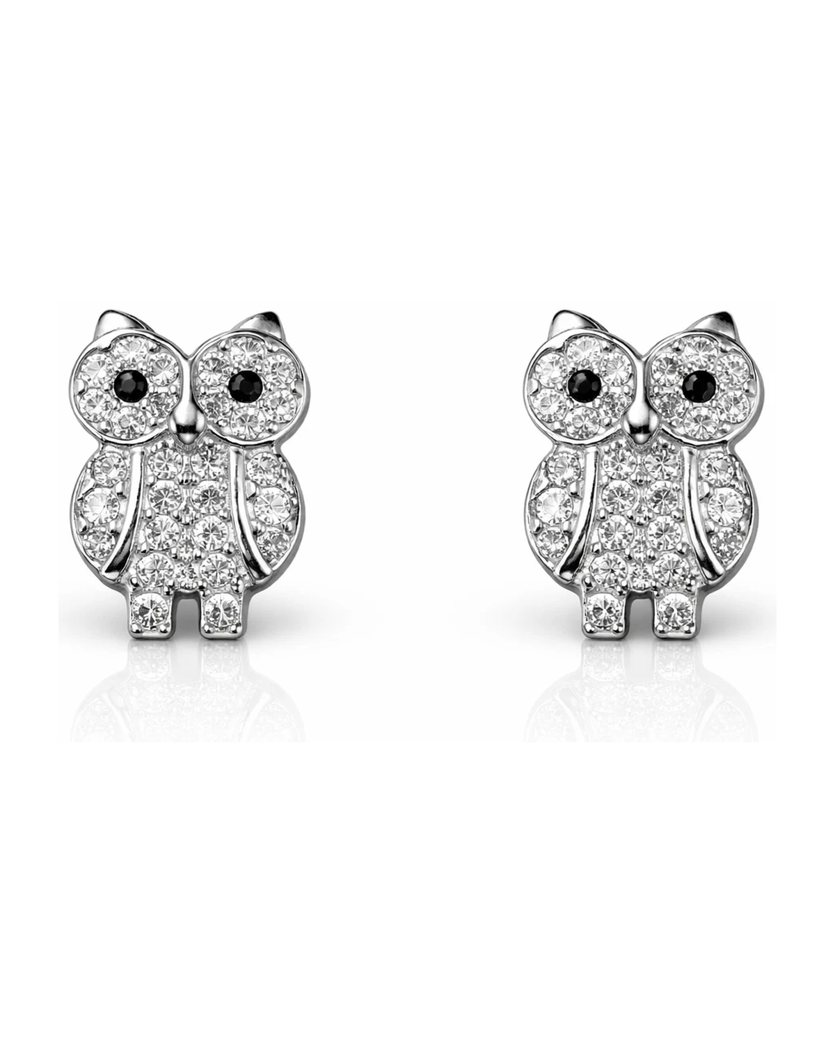 14K Yellow and White Gold Owl CZ Stud Earrings with Screw Back