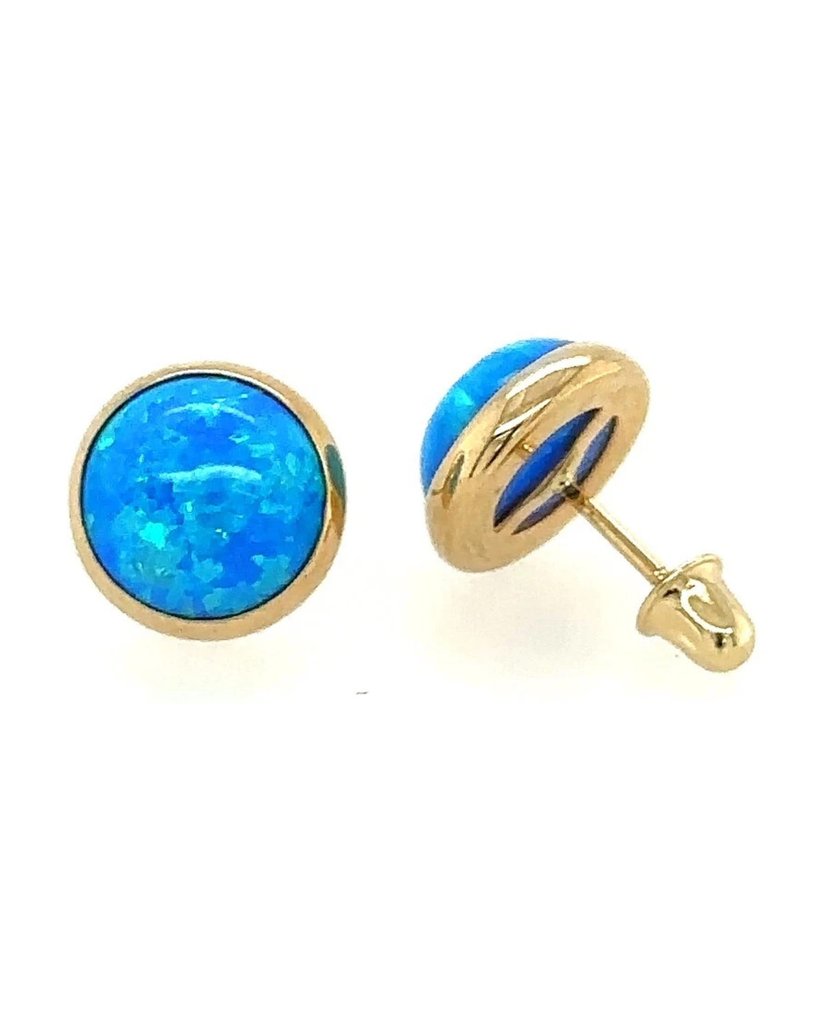 14K Yellow Gold Opal Stud Earrings with Screw Back - 3mm to 8mm