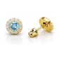 14K Yellow Gold Halo CZ Birthstone Stud Earrings with Screw Back