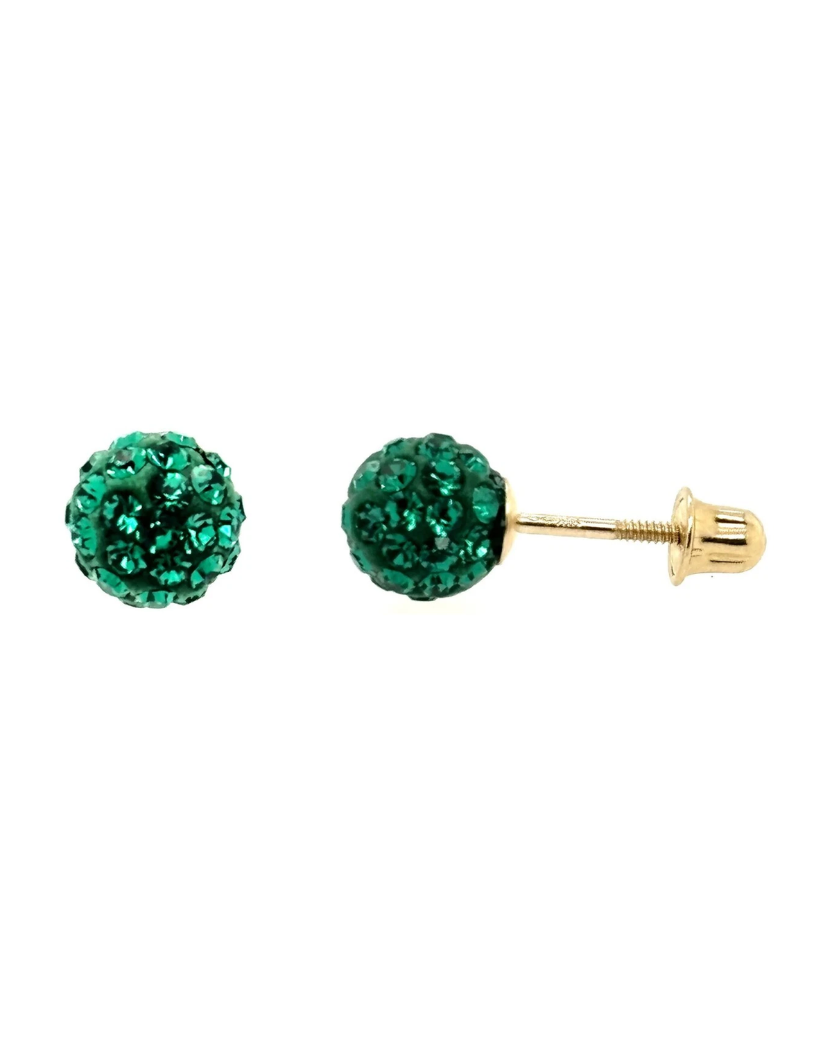 14K Yellow Gold Round Crystal Ball Stud Earrings with Screw Back - 10mm