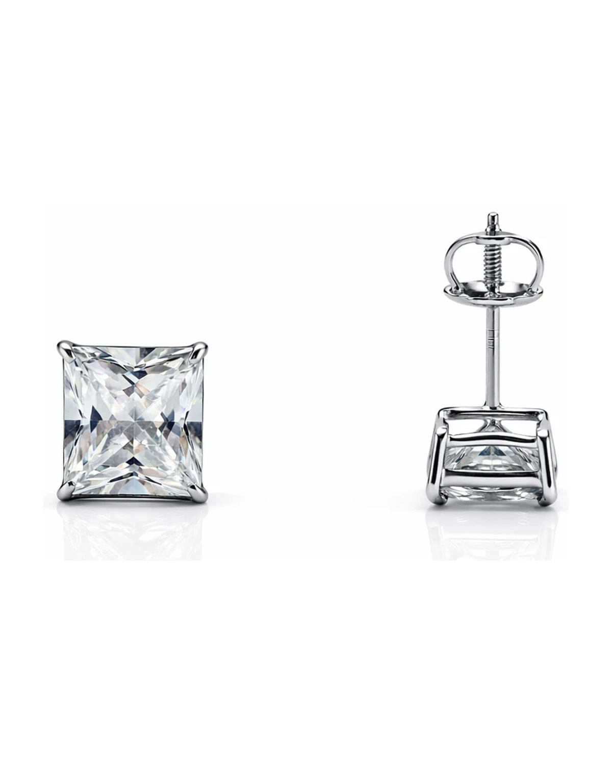 14K White Gold Square CZ Stud Earrings with Screw Back - 3x3mm to 10x10mm