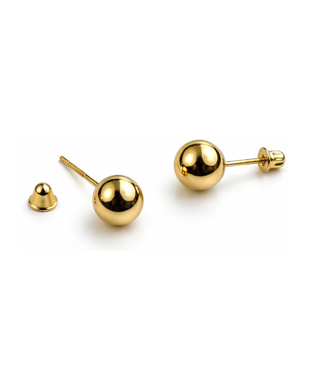 14K Yellow Gold Ball Stud Earrings with Screw Back - 4mm and 7mm