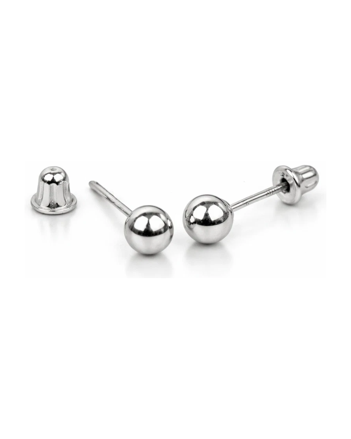 14K White Gold Ball Stud Earrings with Screw Back - 3mm to 8mm