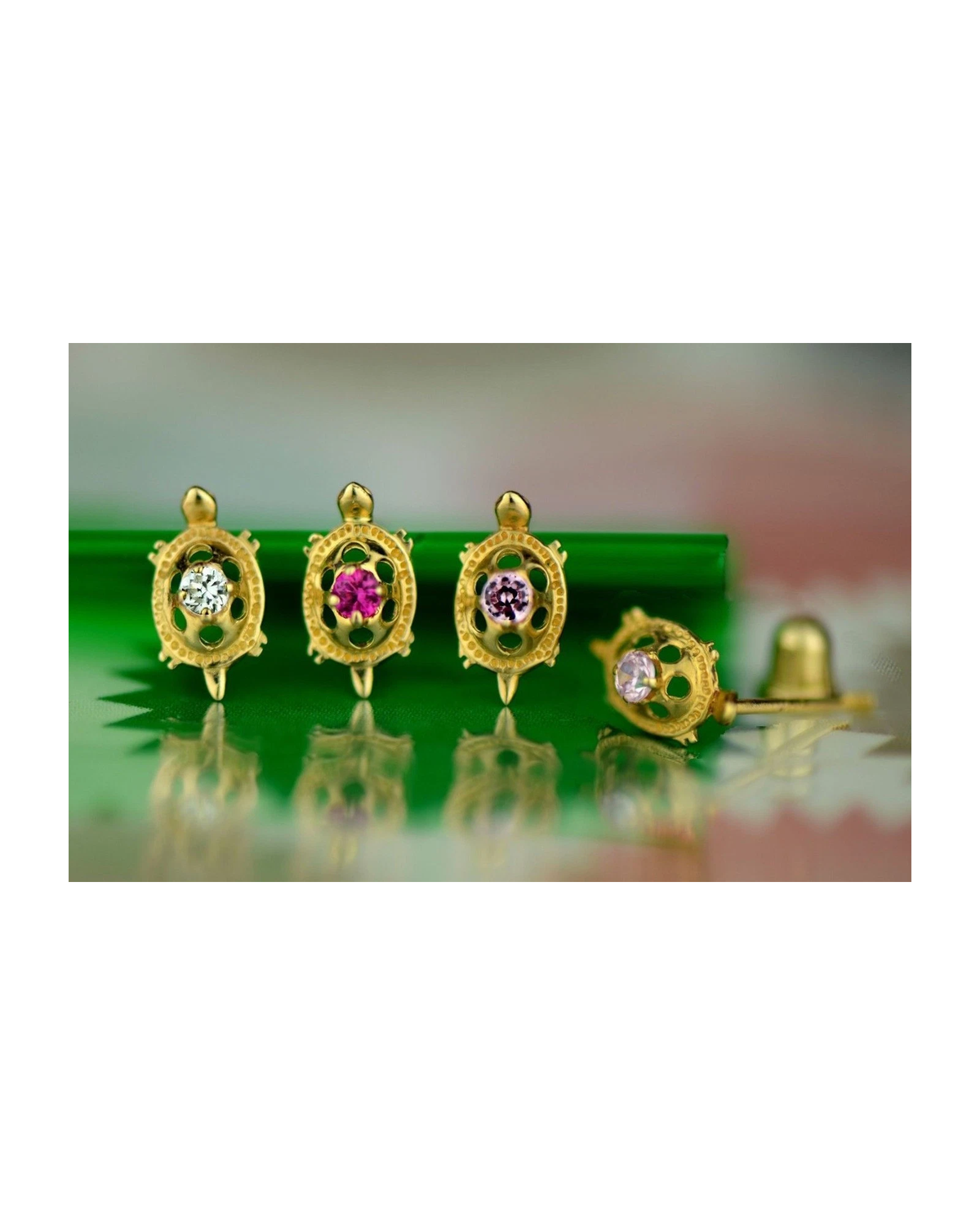 14K Yellow Gold Turtle CZ Stud Earrings with Screw Back