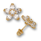 14K Yellow Gold Flower CZ Stud Earrings with Screw Back - Clear and Blue Topaz