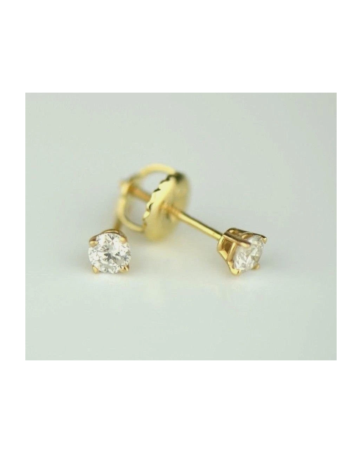 14K Yellow Gold Round Diamond Stud Earrings with Screw Back - 0.22 CT TW