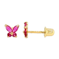 14K Yellow and White Gold Tiny Butterfly CZ Stud Earrings with Screw Back