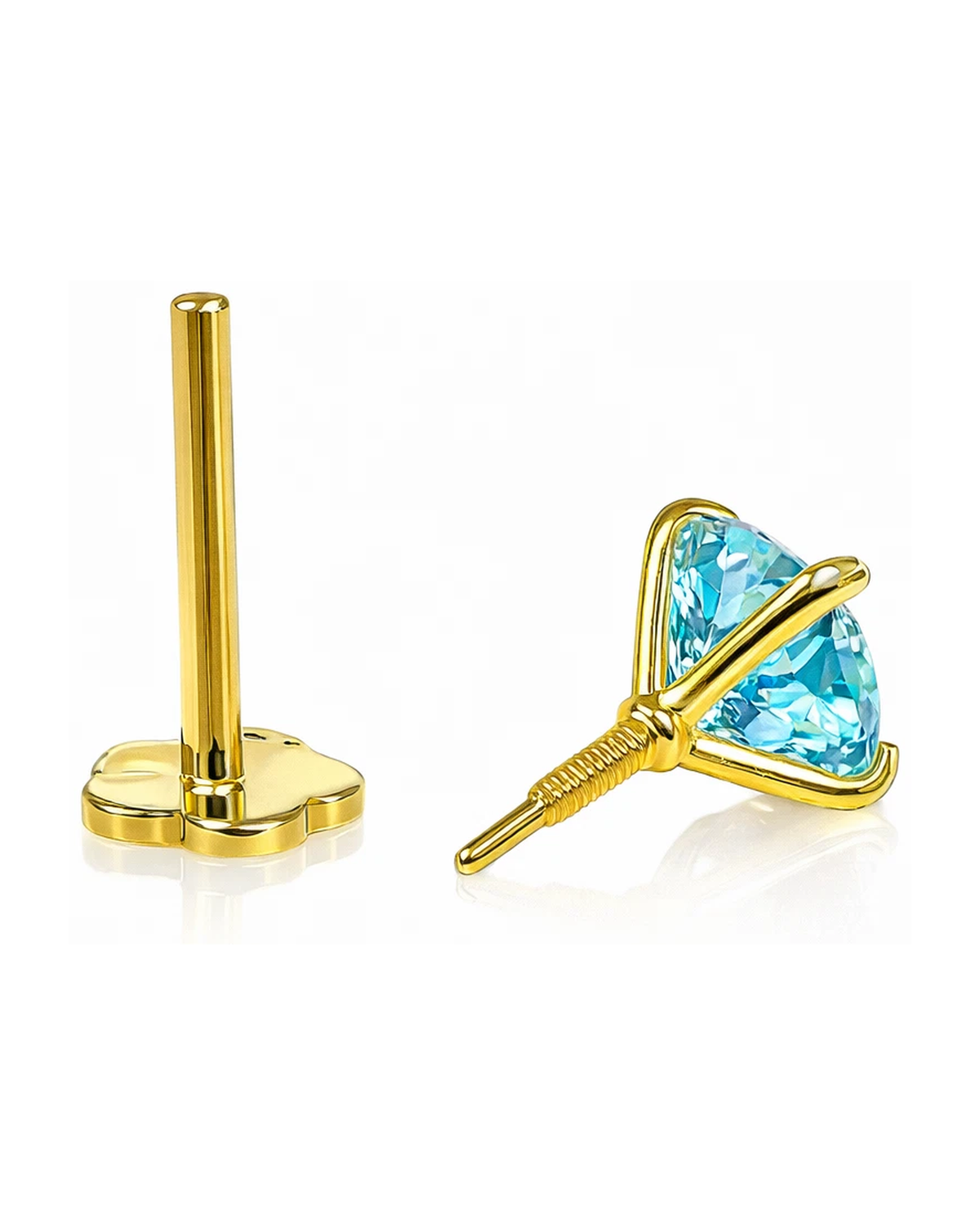 14K Yellow Gold CZ Birthstone Cartilage Barbell Earring with Screw Back - 2mm to 4mm