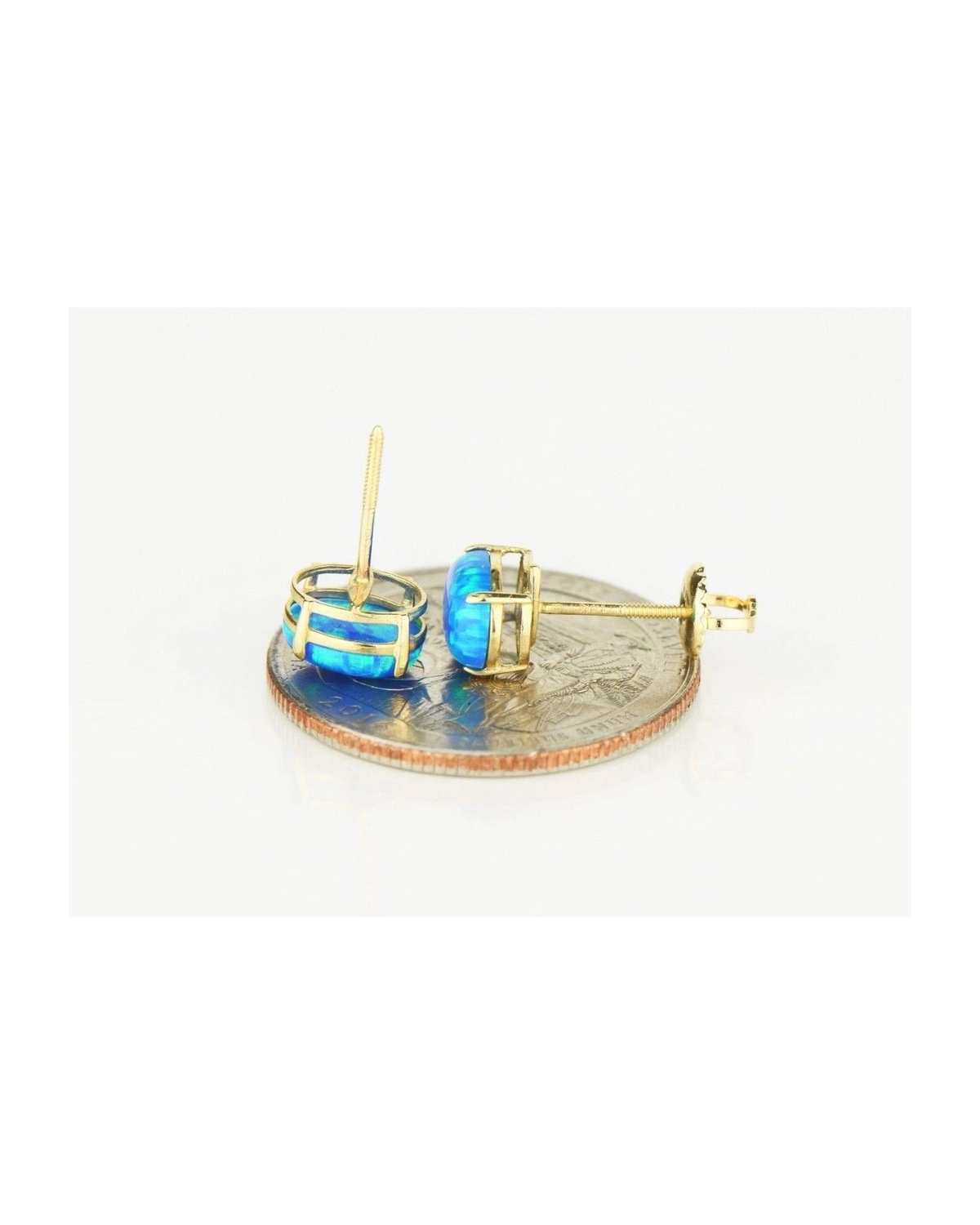 14K Yellow and White Gold Oval Opal Stud Earrings with Screw Back