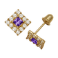 14K Yellow and White Gold CZ Birthstone Stud Earrings with Screw Back