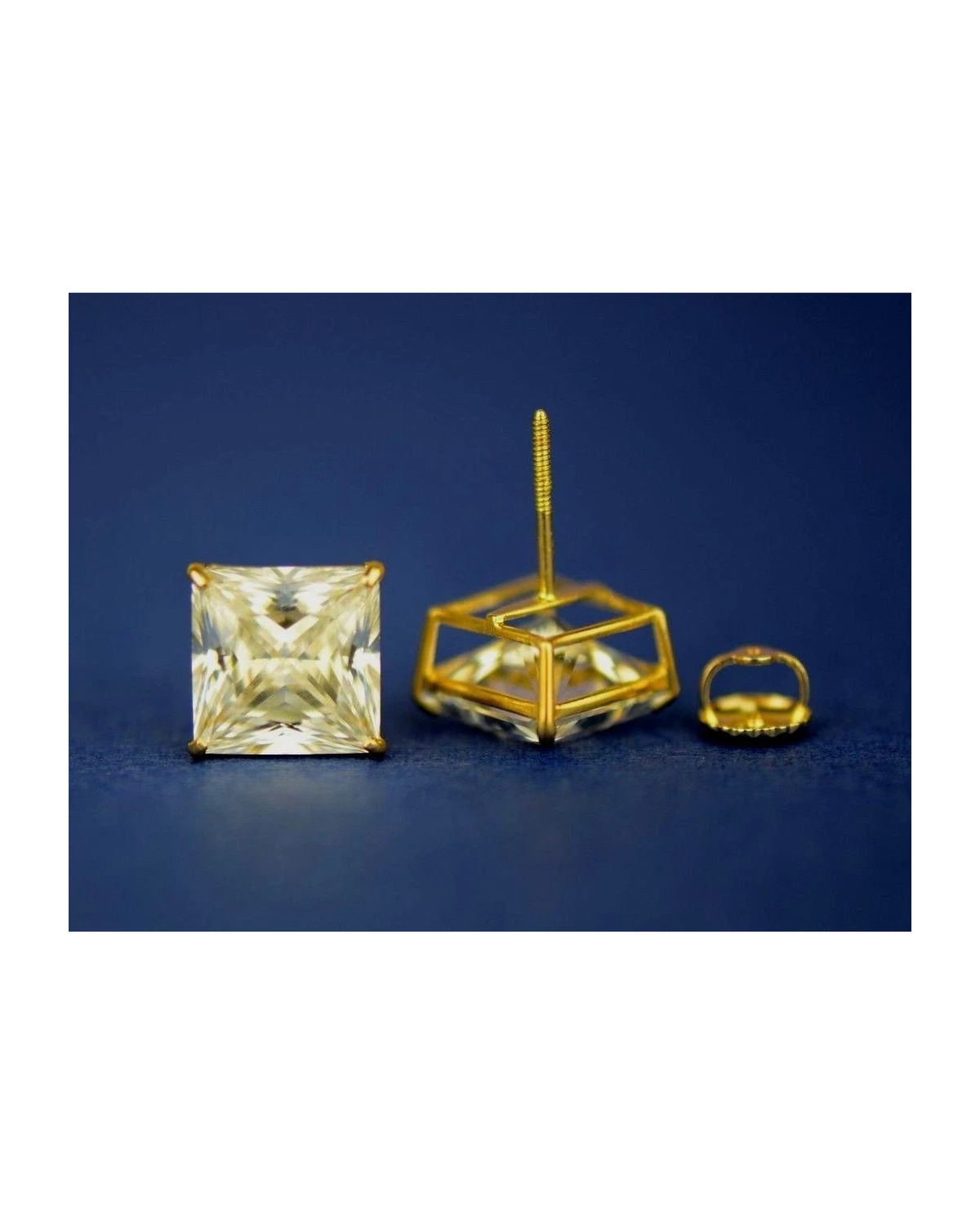 14K Yellow Gold Square CZ Stud Earrings with Screw Back - 3x3mm to 10x10mm