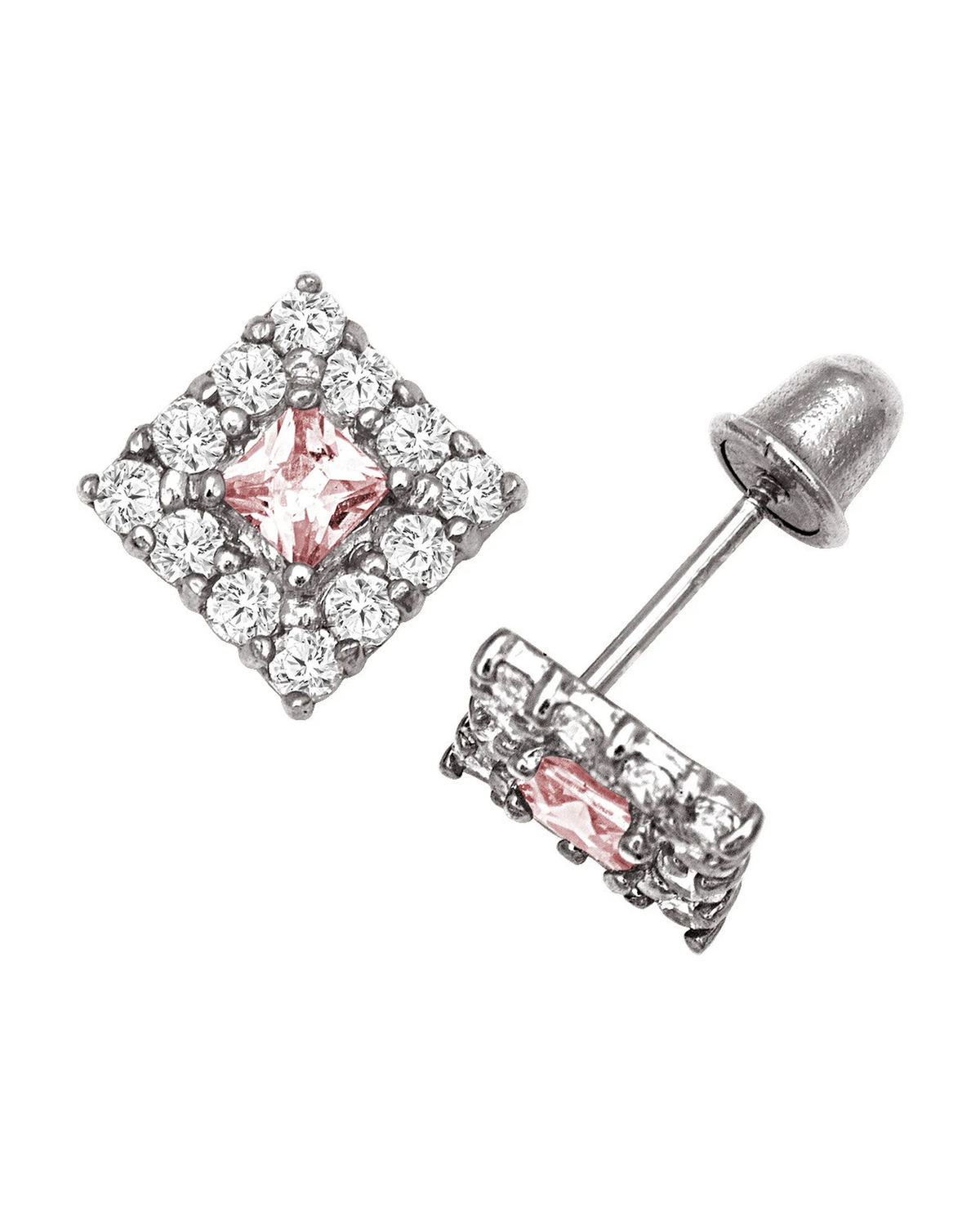 14K Yellow and White Gold CZ Birthstone Stud Earrings with Screw Back