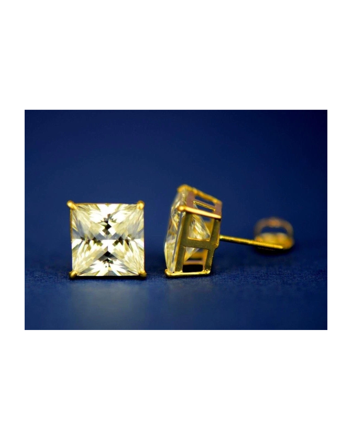 14K Yellow Gold Square CZ Stud Earrings with Screw Back - 3x3mm to 10x10mm