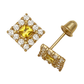14K Yellow and White Gold CZ Birthstone Stud Earrings with Screw Back
