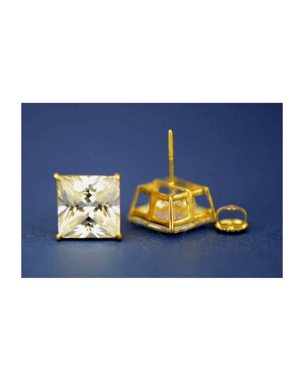 14K Yellow Gold Square CZ Stud Earrings with Screw Back - 3x3mm to 10x10mm