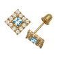 14K Yellow and White Gold CZ Birthstone Stud Earrings with Screw Back