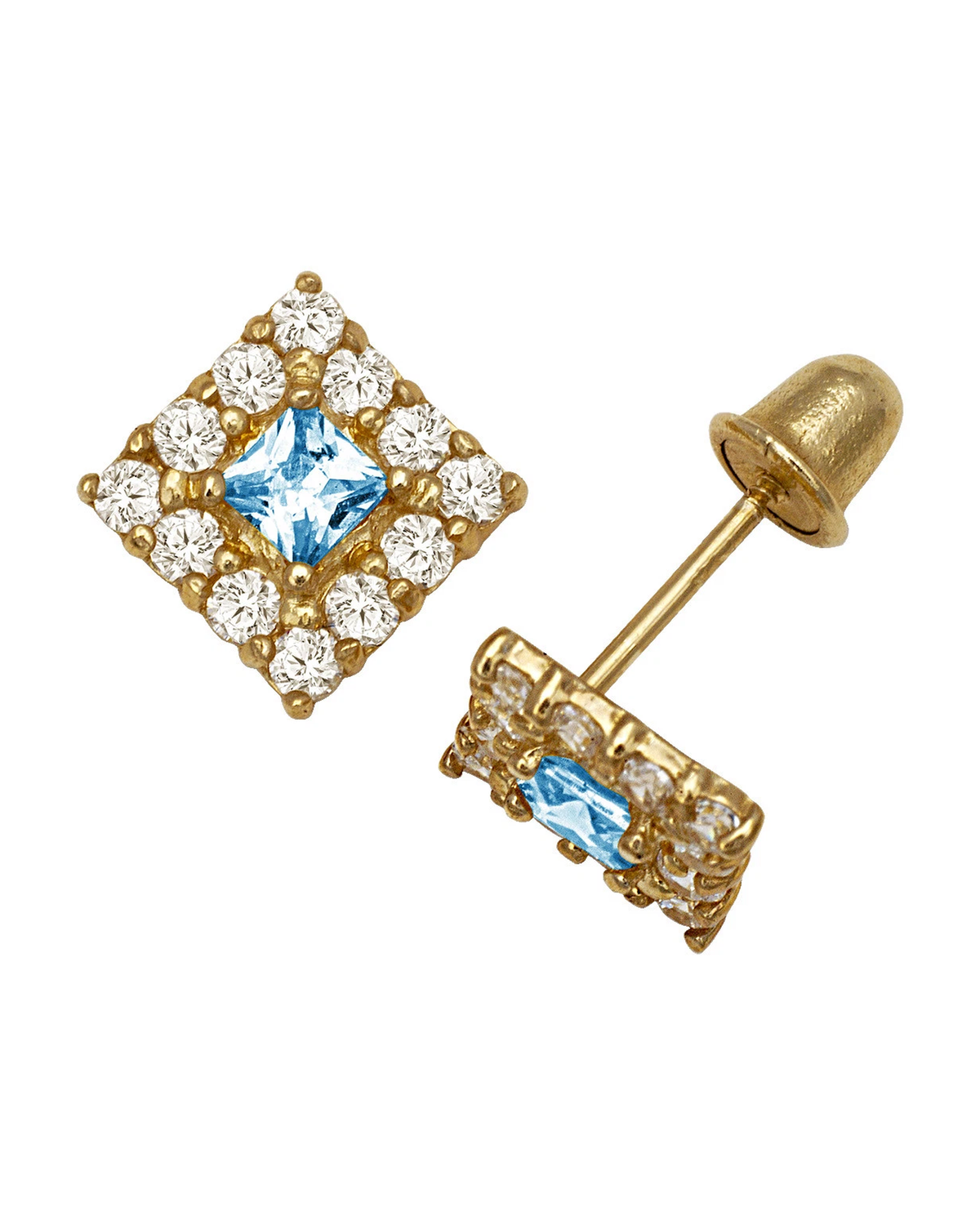 14K Yellow and White Gold CZ Birthstone Stud Earrings with Screw Back