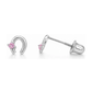 14K Yellow and White Gold Horseshoe CZ Stud Earrings with Screw Back - Clear, Pink and Ruby
