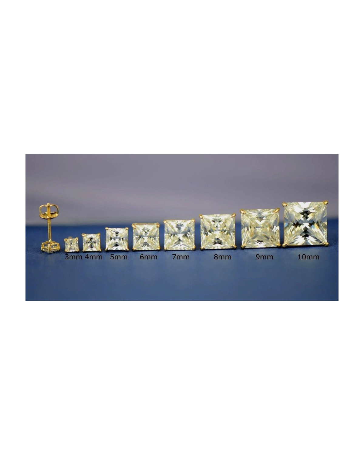 14K Yellow Gold Square CZ Stud Earrings with Screw Back - 3x3mm to 10x10mm