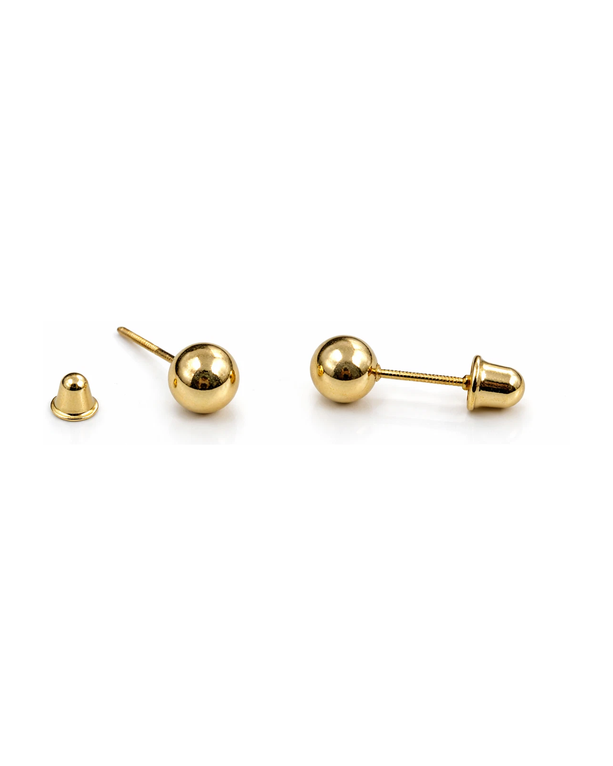 14K Yellow Gold Ball Stud Earrings with Screw Back - 4mm and 7mm