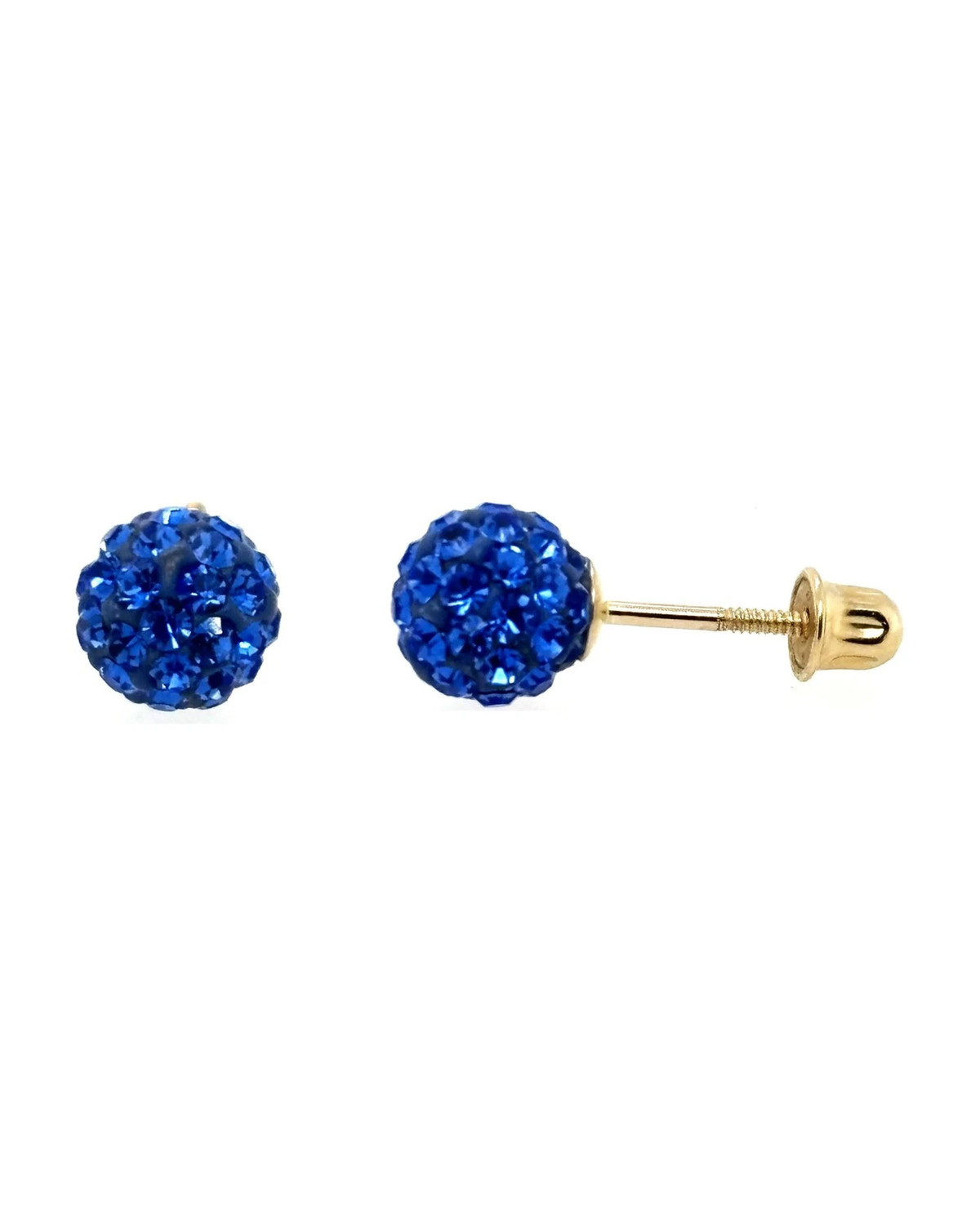 14K Yellow Gold Round Crystal Ball Stud Earrings with Screw Back - 10mm