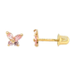 14K Yellow and White Gold Tiny Butterfly CZ Stud Earrings with Screw Back