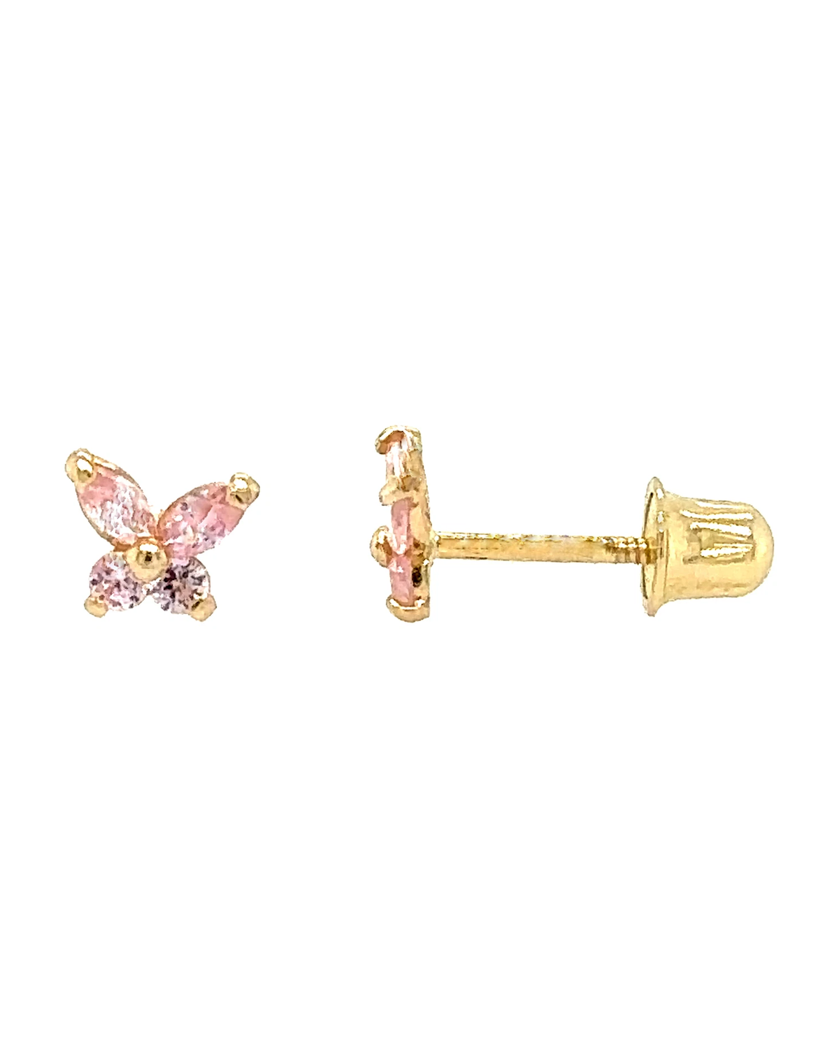 14K Yellow and White Gold Tiny Butterfly CZ Stud Earrings with Screw Back