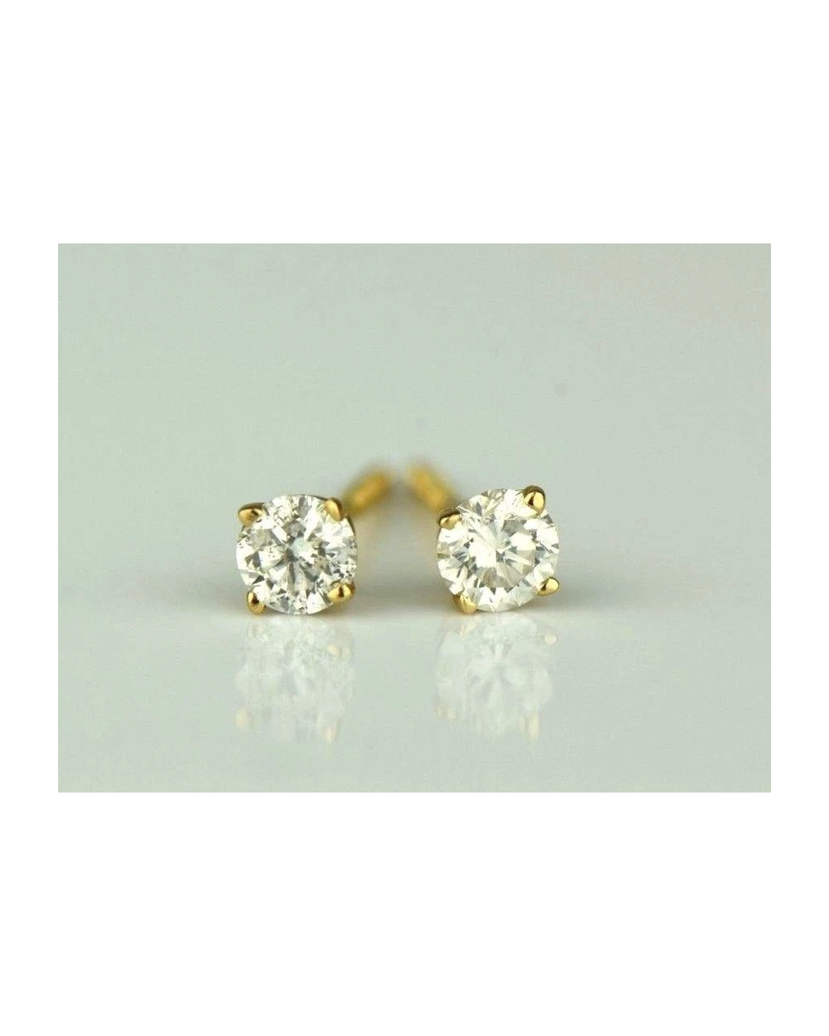 14K Yellow Gold Round Diamond Stud Earrings with Screw Back - 0.22 CT TW