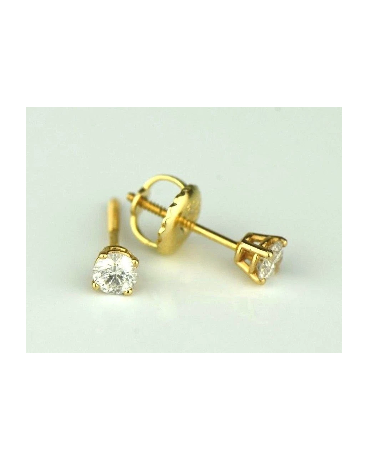 14K Yellow Gold Round Diamond Stud Earrings with Screw Back - 0.25 CT TW