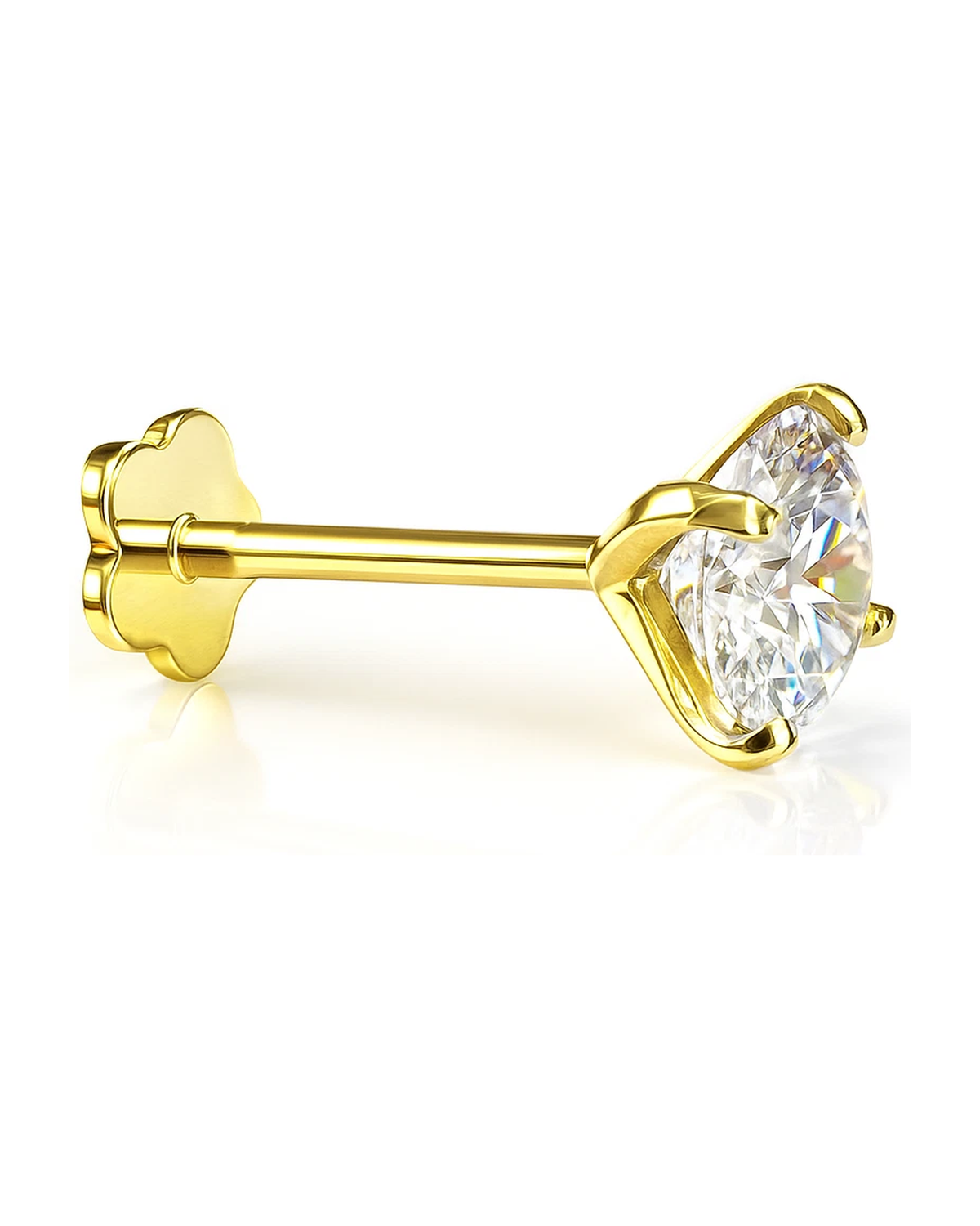 14K Yellow Gold CZ Birthstone Cartilage Barbell Earring with Screw Back - 2mm to 4mm
