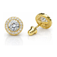14K Yellow Gold Halo CZ Stud Earrings with Screw Back