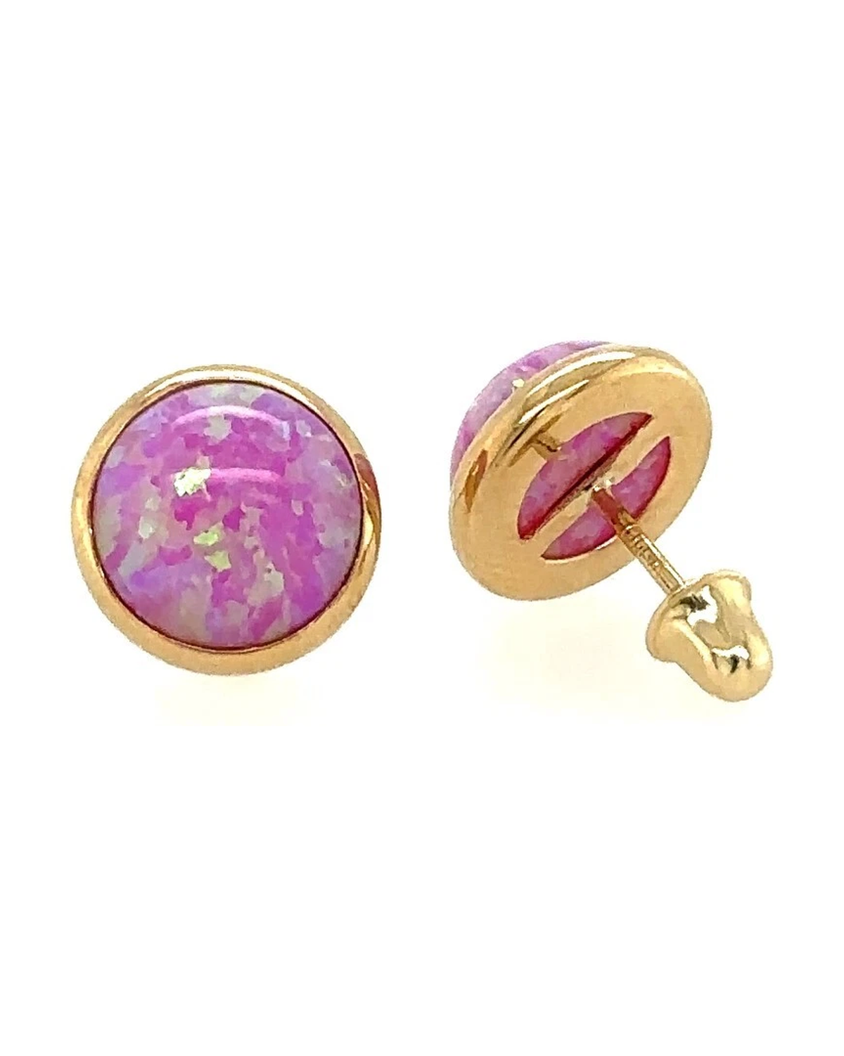 14K Yellow Gold Opal Stud Earrings with Screw Back - 3mm to 8mm