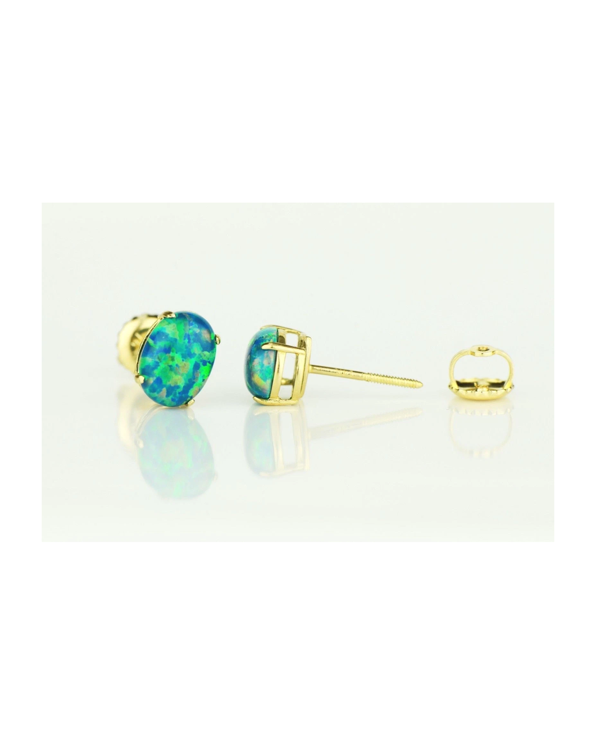 14K Yellow and White Gold Oval Opal Stud Earrings with Screw Back