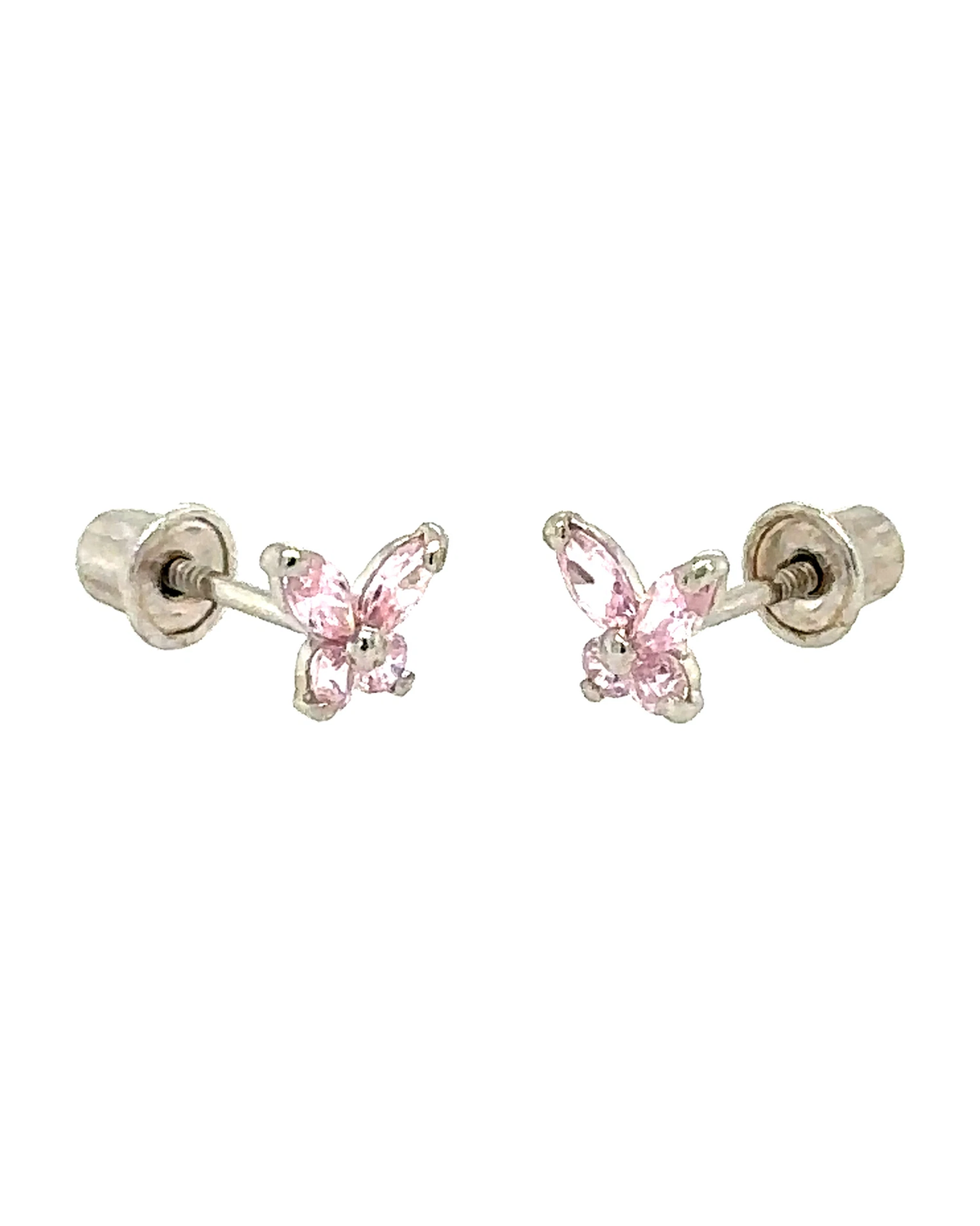 14K Yellow and White Gold Tiny Butterfly CZ Stud Earrings with Screw Back