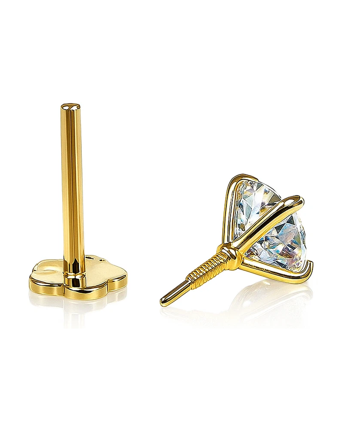 14K Yellow Gold CZ Birthstone Cartilage Barbell Earring with Screw Back - 2mm to 4mm