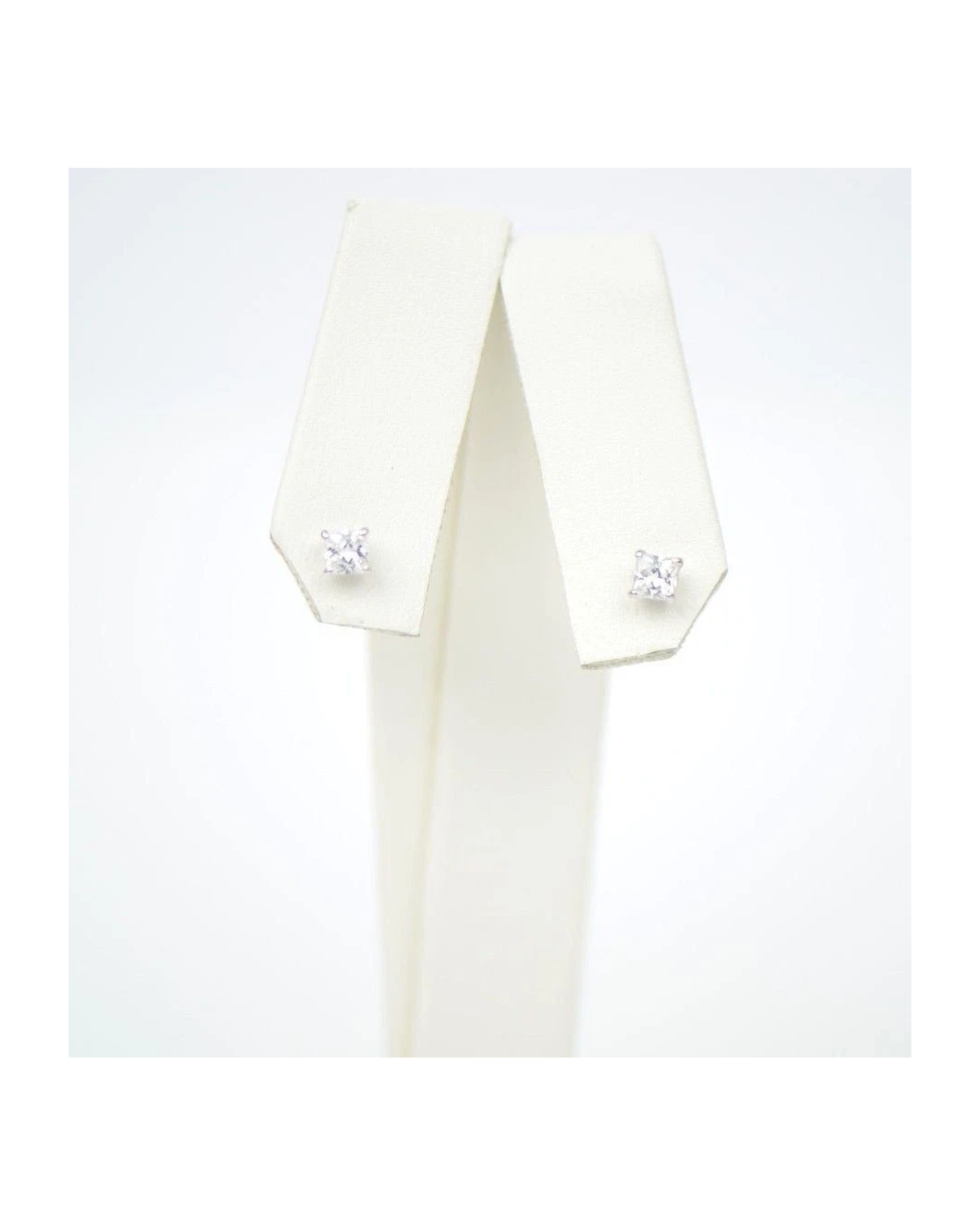 14K White Gold Square Princess Cut CZ Stud Earrings with Screw Back - 3mm to 7mm
