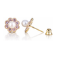 14K Yellow and White Gold Flower Pearl CZ Birthstone Stud Earrings with Screw Back