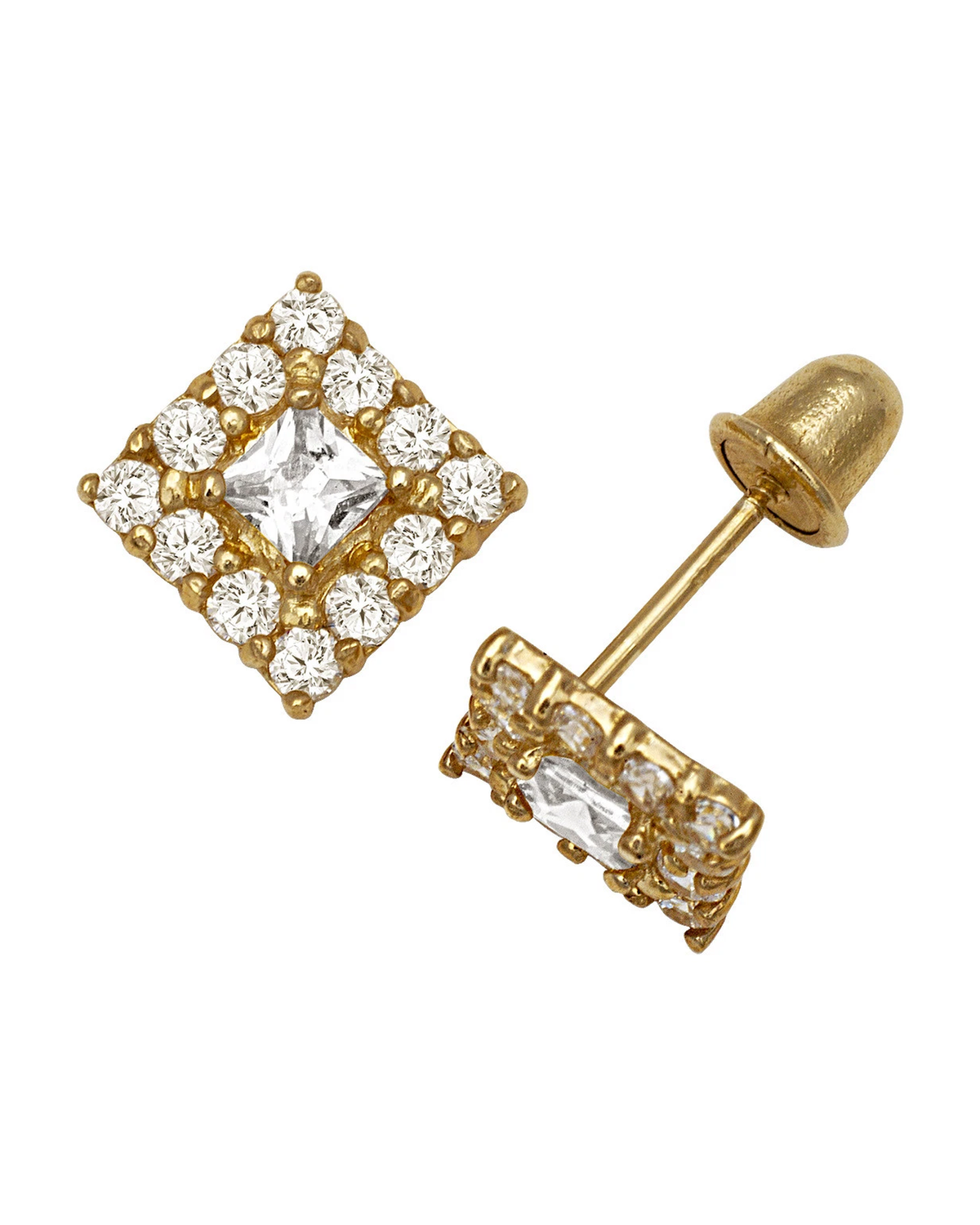 14K Yellow and White Gold CZ Birthstone Stud Earrings with Screw Back
