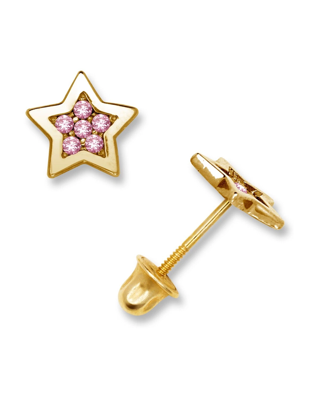14K Yellow Gold Star CZ Stud Earrings with Screw Back