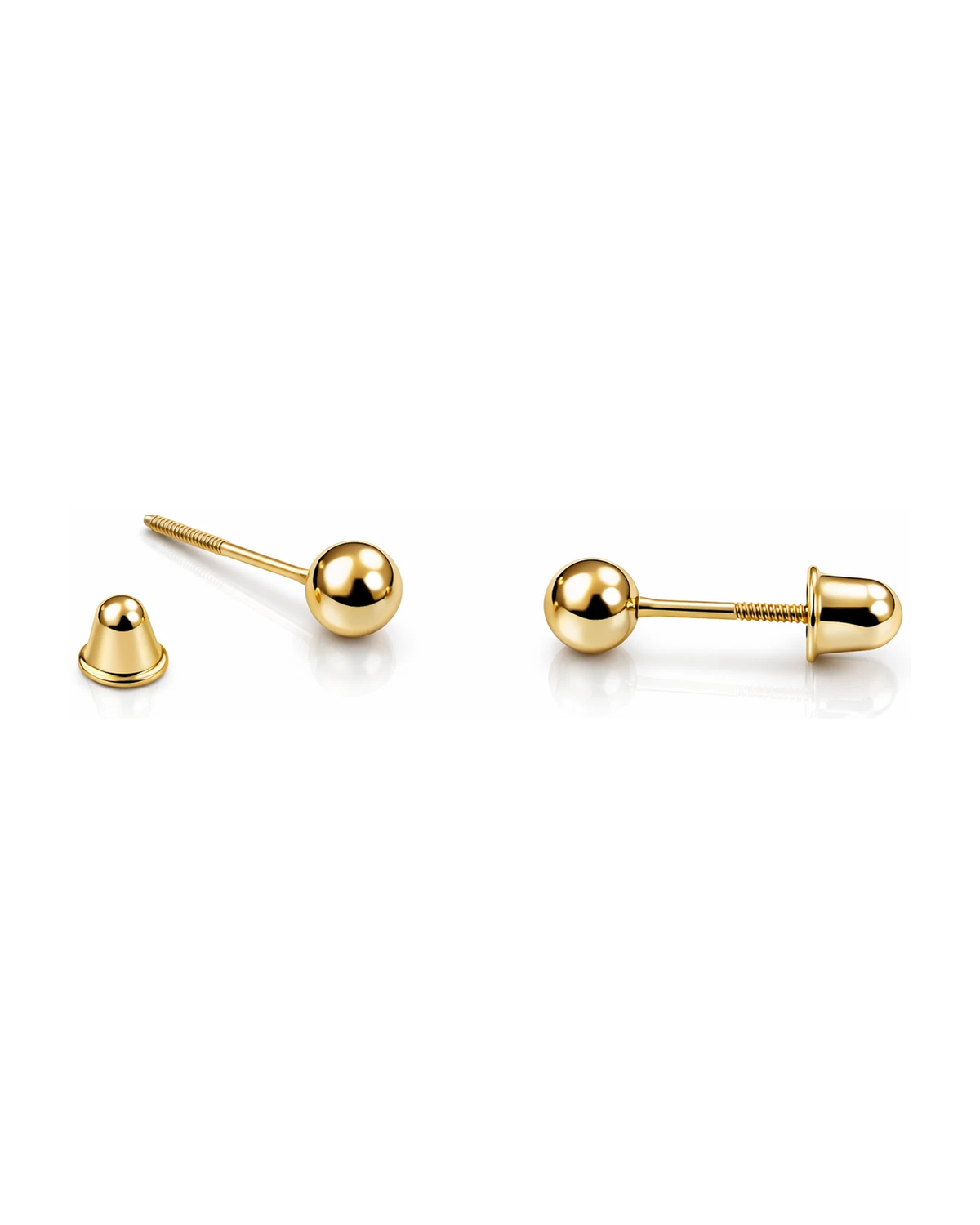 14K Yellow Gold Ball Stud Earrings with Screw Back - 4mm and 7mm