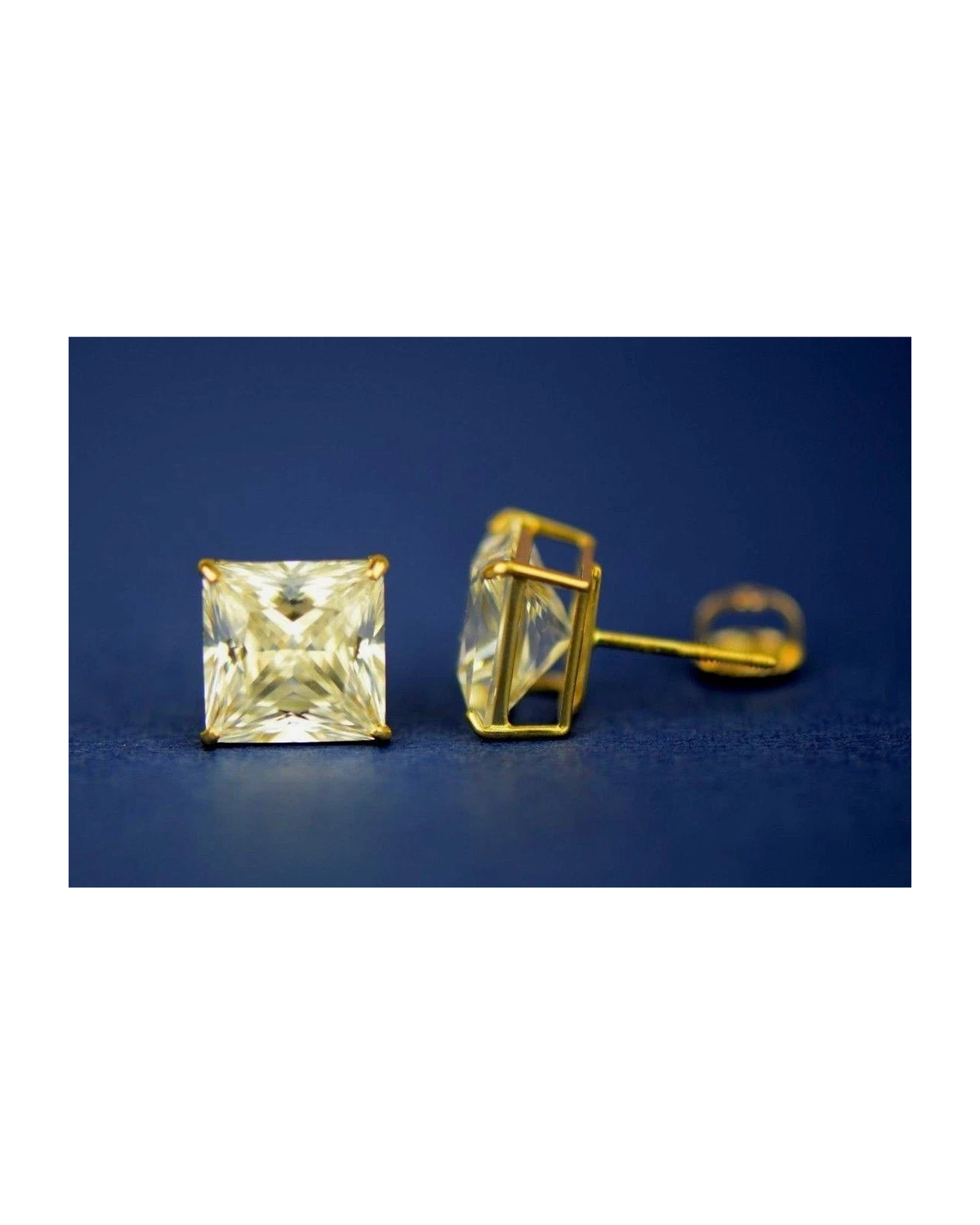 14K Yellow Gold Square CZ Stud Earrings with Screw Back - 3x3mm to 10x10mm
