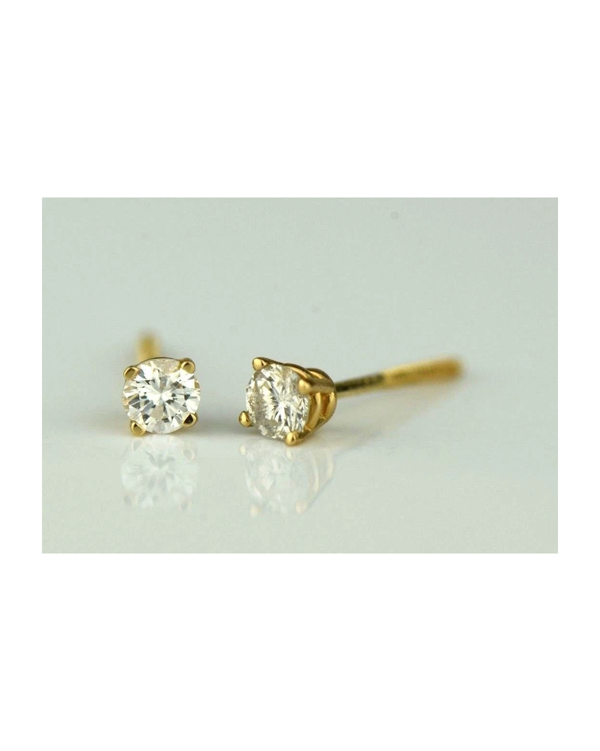 14K Yellow Gold Round Diamond Stud Earrings with Screw Back - 0.22 CT TW
