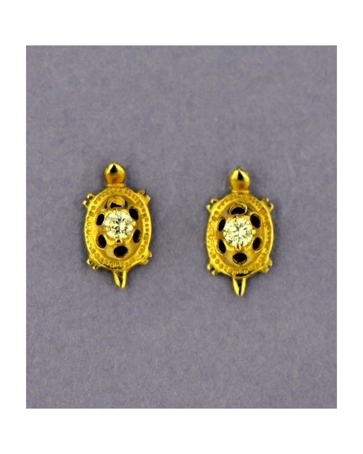 14K Yellow Gold Turtle CZ Stud Earrings with Screw Back